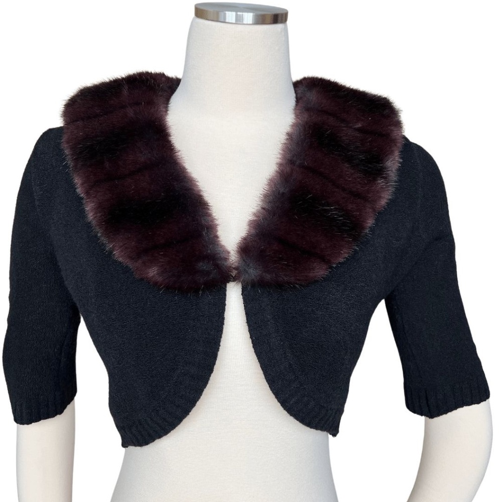 bebe Black Cardigan with Faux Fur Collar
